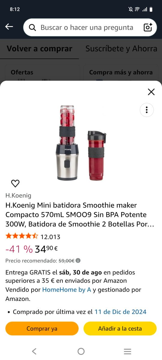 H.Koenig Mini batidora Smoothie 570m SIN ESTRENAR