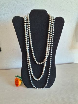 Collana perle beige e argento