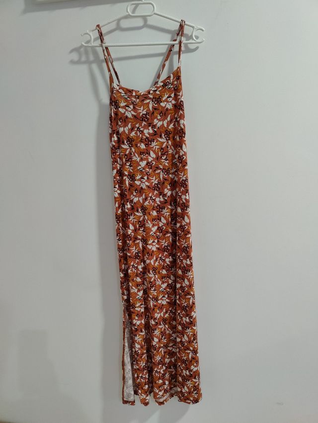 Vestido largo estampado marrón-naranja