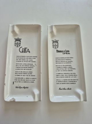 Bandejas-cenicero de porcelana homenaje a Ceuta. 