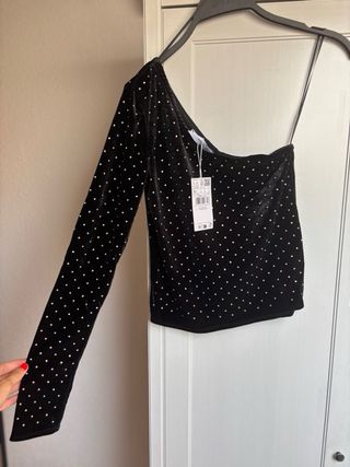 Top Mango terciopelo negro XS