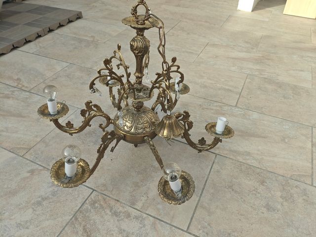 Lampara antigua dorada 5 brazos