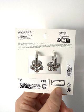 Pendientes Nuevos H&M Plateados Aros Flores