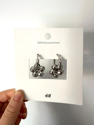 Pendientes Nuevos H&M Plateados Aros Flores