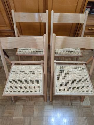 4 Sillas mimbre plegables madera vintage