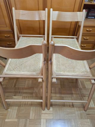 4 Sillas mimbre plegables madera vintage