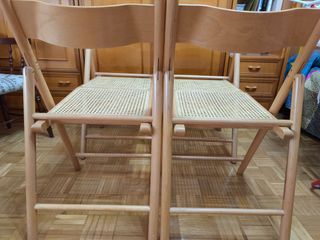 4 Sillas mimbre plegables madera vintage