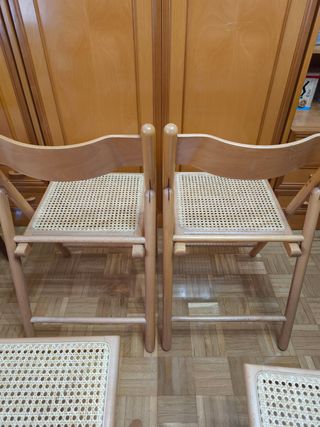 4 Sillas mimbre plegables madera vintage