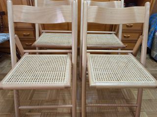 4 Sillas mimbre plegables madera vintage