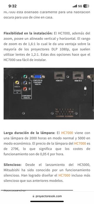 Proyector Mitsubishi HC7000 Cine