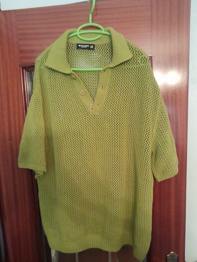 Polo Pull&Bear verde oliva M crochet