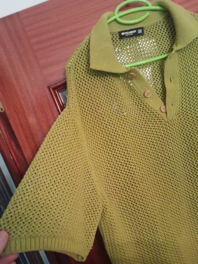 Polo Pull&Bear verde oliva M crochet
