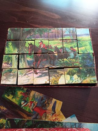 Antiguo juego rompecabezas cubos de cartón vieux