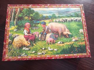 Antiguo juego rompecabezas cubos de cartón vieux