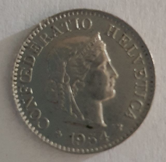 Moneda Suiza 5 Rappen 1954