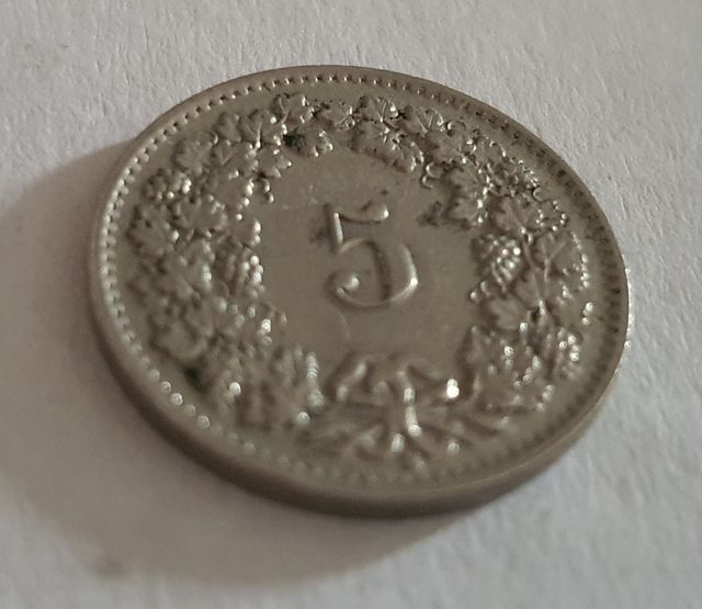 Moneda Suiza 5 Rappen 1954