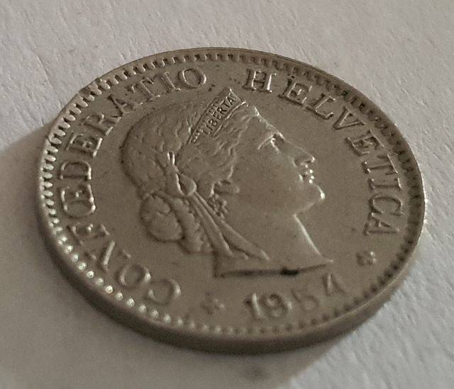 Moneda Suiza 5 Rappen 1954