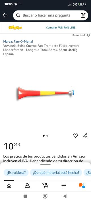 Vuvuzela Fan-O-Menal 55cm
3 unidades 10€