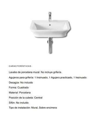 Lavabo Roca de porcelana mural