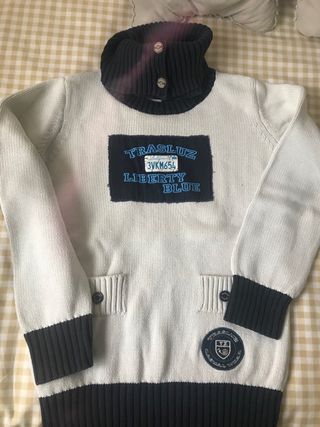 Maglione beige-blu da bambino Trasluz, sportivo, taglio dritto