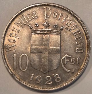 Moneda Portugal 10 Escudos 1928 plata