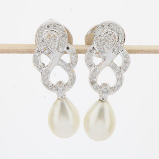 Pendientes oro blanco brillantes perla