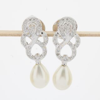 Pendientes oro blanco brillantes perla