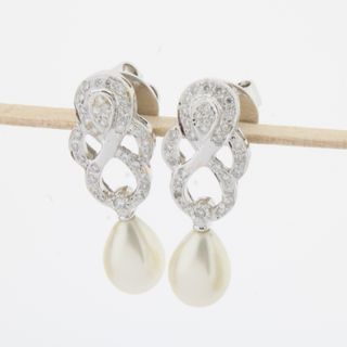 Pendientes oro blanco brillantes perla