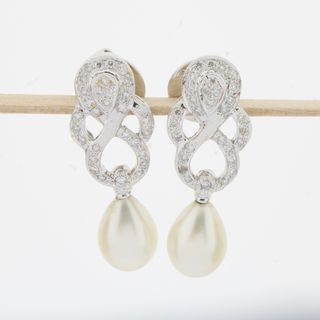 Pendientes oro blanco brillantes perla