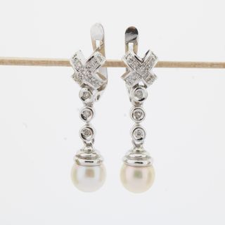 Pendientes oro blanco brillantes perla