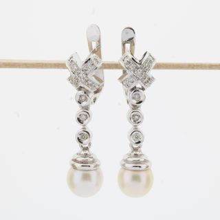 Pendientes oro blanco brillantes perla