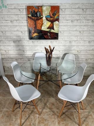 Mesa redonda cristal +6 sillas