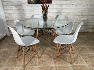 Mesa redonda cristal +6 sillas