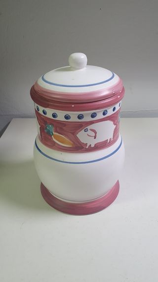 Giara ceramica vintage rosa-bianca