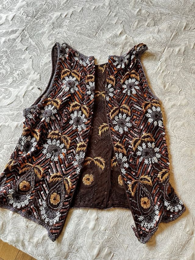 Top Bordado Vintage marrón-dorado