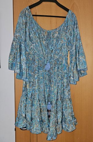 Vestido seda azul estampado