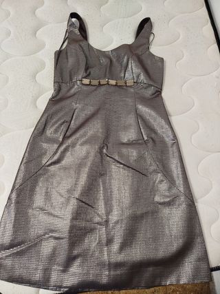 Vestido fiesta plateado mujer Midi
