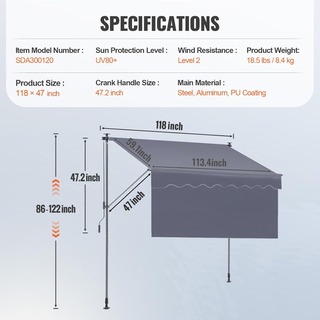 Tenda da Sole Retrattile 3x1,2 m, Tenda Manuale pe