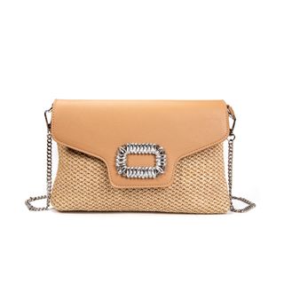 Bolso rafia blanco-beige, cristales