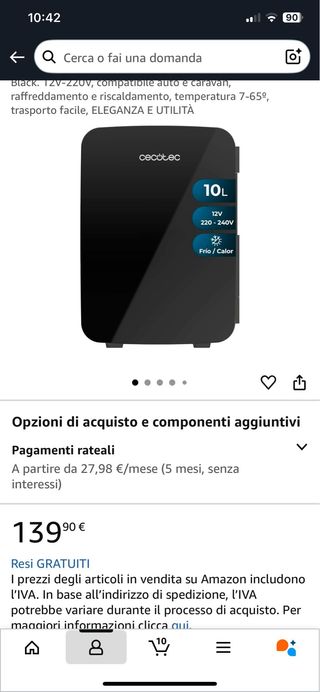 Cecotec - Mini Frigorifero Bolero MiniCooling 10L