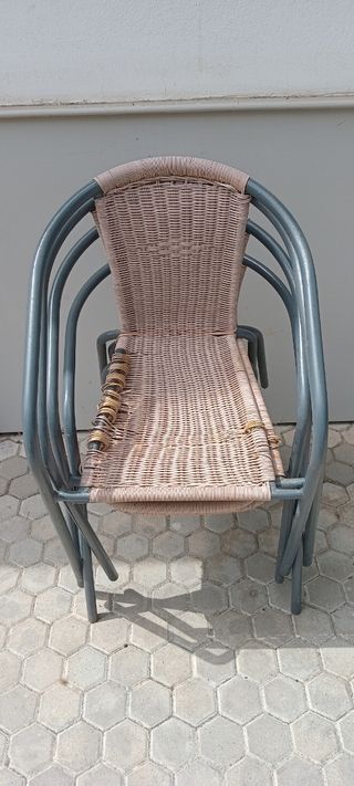 4 Sillas mimbre gris beige