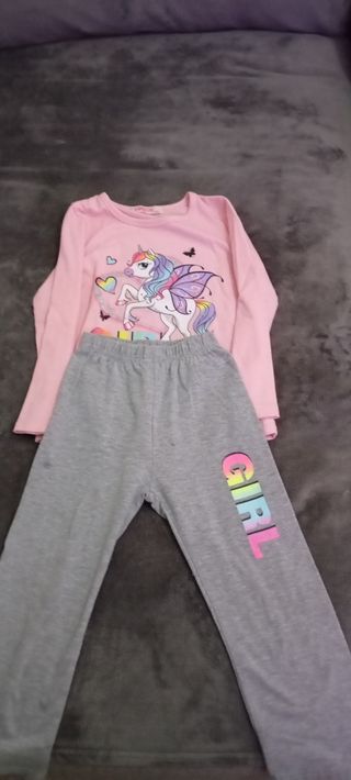 Pijama Unicornio Niña - Rosa Gris