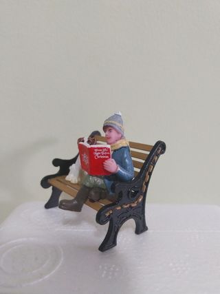 Figuras Niño y Perro Banco Navidad