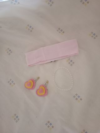Diadema, pinzas y pulsera niña rosa