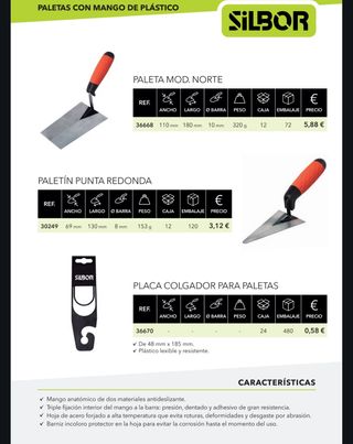Paletas para albañiles llanas y diversos productos