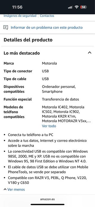 Cable USB Motorola - Micro USB