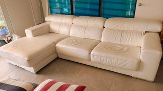 Sofá chaise longue piel blanco