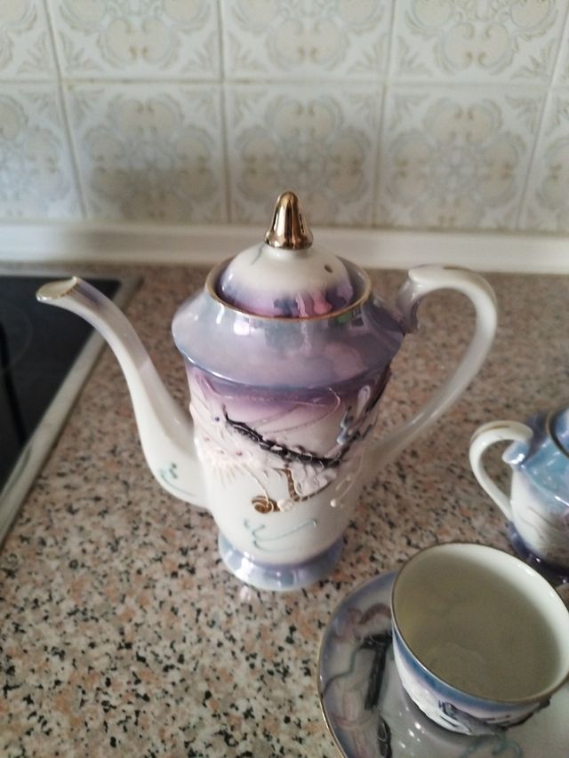 Juego café porcelana purpura