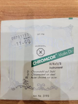 Cuerda Violín Pirastro RE Chromcor 3/4+1/2