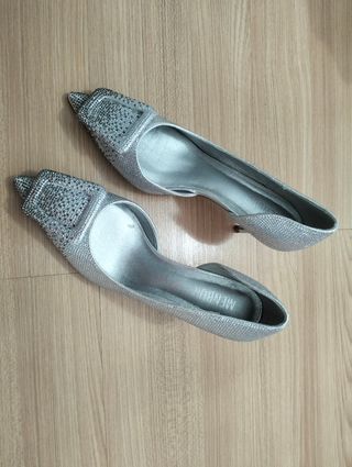 Zapatos fiesta plata- brillantes nuevos